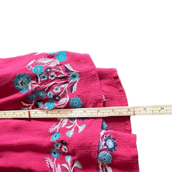Free People Cherry Red Bell Long Sleeve Boho Embroidered Te Amo Mini Dress Sz S - Picture 10 of 13